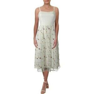 NWT Women's AQUA EMBROIDERED FLORAL PARTY DRESS white size S $128
